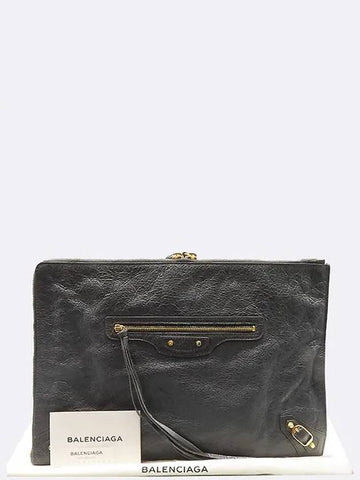 362967 Gray leather classic motor gold zip up decoration clutch bag - BALENCIAGA - BALAAN 1