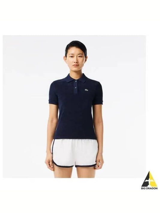 Women s slim fit toweling polo shirt navy - LACOSTE - BALAAN 1