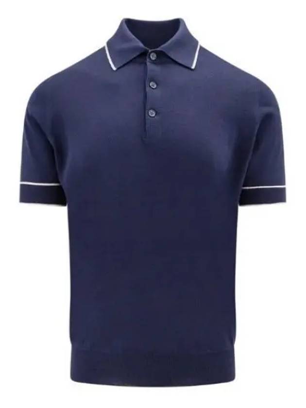 Stripe Trim Polo Shirt Blue - BRUNELLO CUCINELLI - BALAAN 2