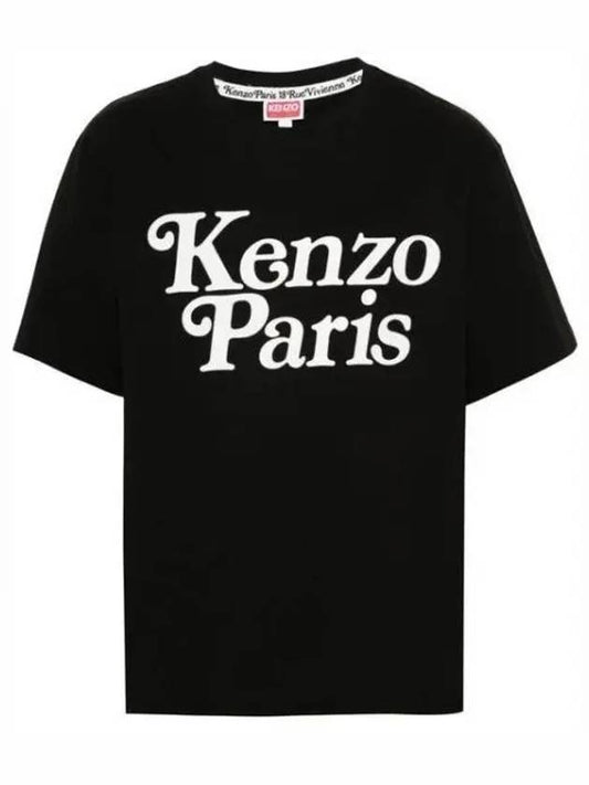 White Logo Print Short Sleeve T-Shirt Black - KENZO - BALAAN 2