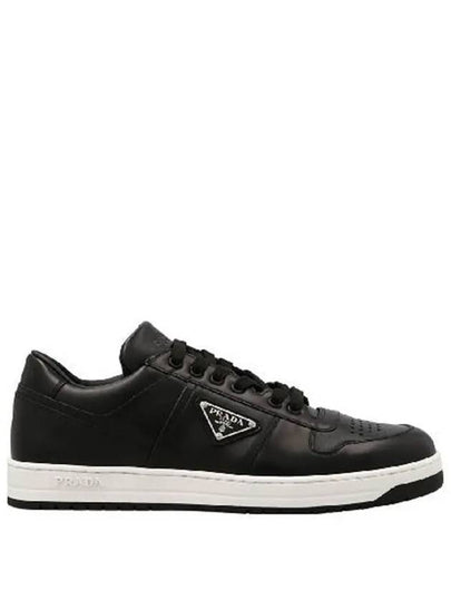 Downtown Triangle Logo Leather Low Top Sneakers Black - PRADA - BALAAN 2