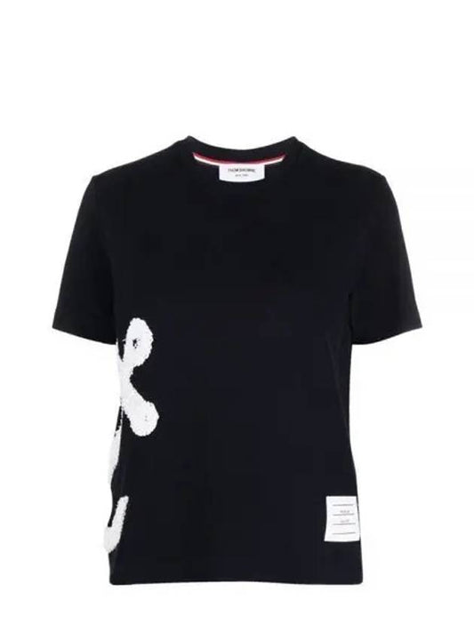 Women's Boucle Anchor Embroidered Short Sleeve T Shirt Navy - THOM BROWNE - BALAAN 2