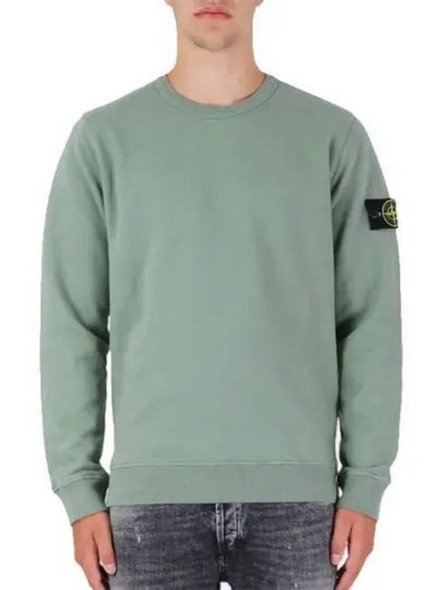 Brushed Cotton Fleece Garment Dyed Crewneck Sweatshirt Sage Green - STONE ISLAND - BALAAN 2