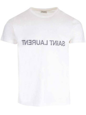 Reverse Logo Print Cotton Short Sleeve T-Shirt White - SAINT LAURENT - BALAAN 1