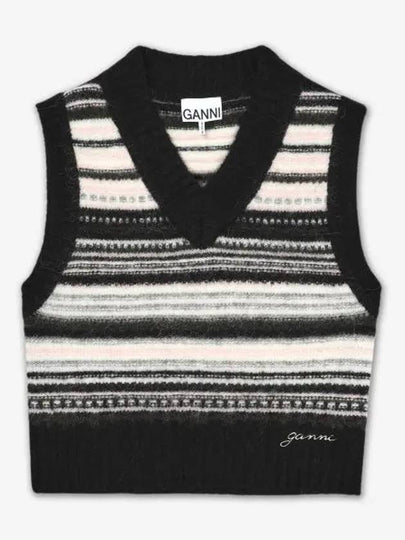 V-Neck Striped Vest Black - GANNI - BALAAN 2