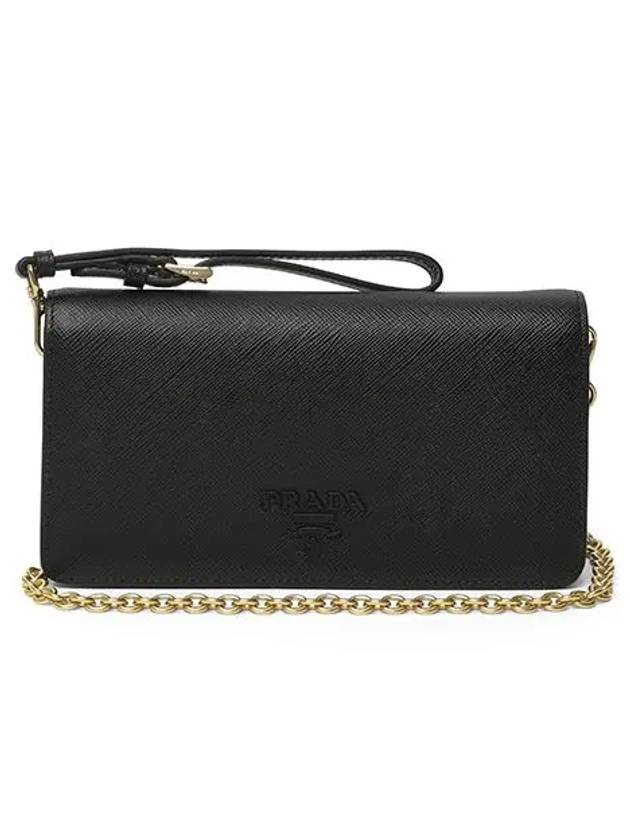 Monochrome Saffiano Leather Chain Mini Shoulder Bag Black - PRADA - BALAAN 6