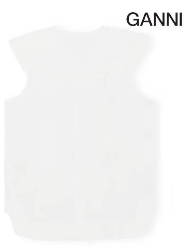 Ruffle Collar Button Sleeveless Shirt White - GANNI - BALAAN 3