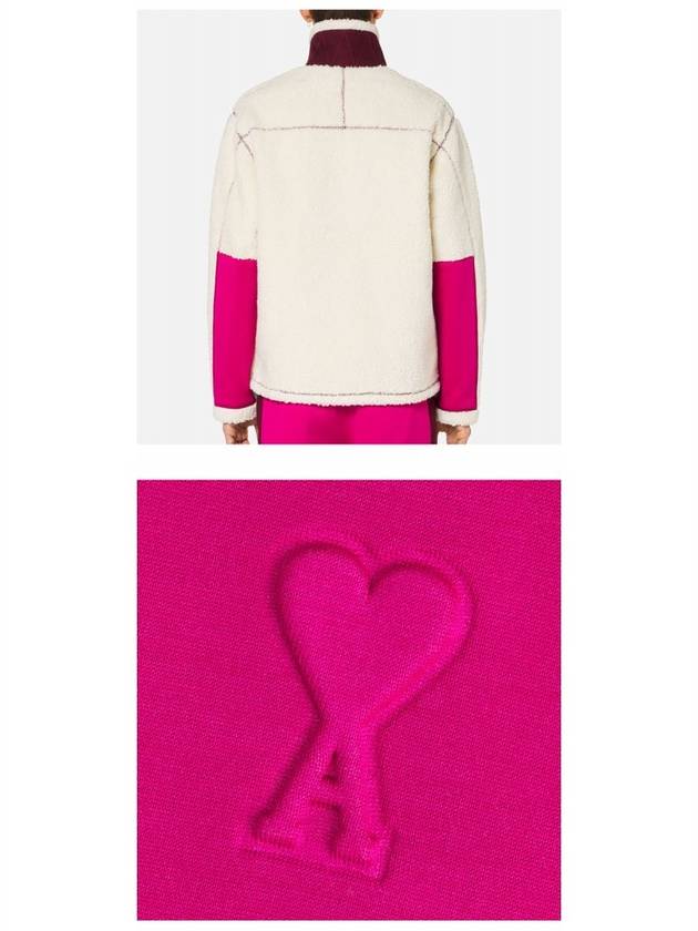 Heart Logo Fleece Fur Zip-Up Jacket Off-White Fuchsia - AMI - BALAAN 6