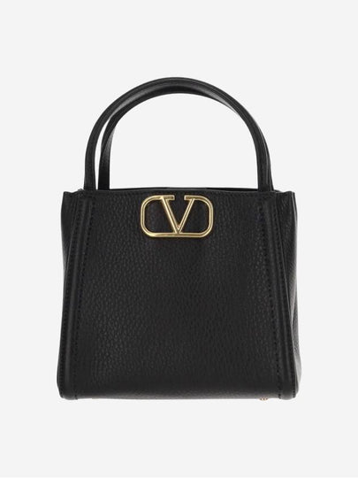 Logo Leather Tote Bag Black - VALENTINO - BALAAN 2