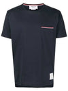 Men's Medium Weight Jersey Tipped Pocket Crewneck Short Short Sleeve T-Shirt Navy - THOM BROWNE - BALAAN 2