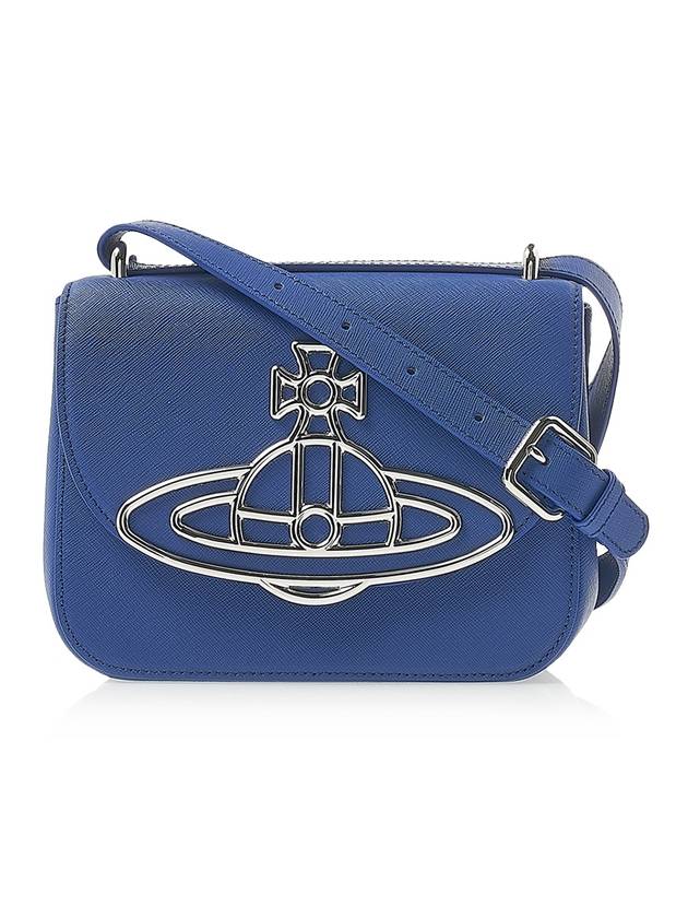 Linda Logo Plaque Saffiano Leather Cross Bag Blue - VIVIENNE WESTWOOD - BALAAN 1