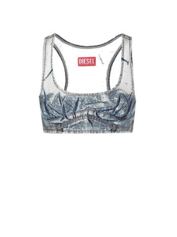 Denim Patchwork Bra Blue - DIESEL - BALAAN 1