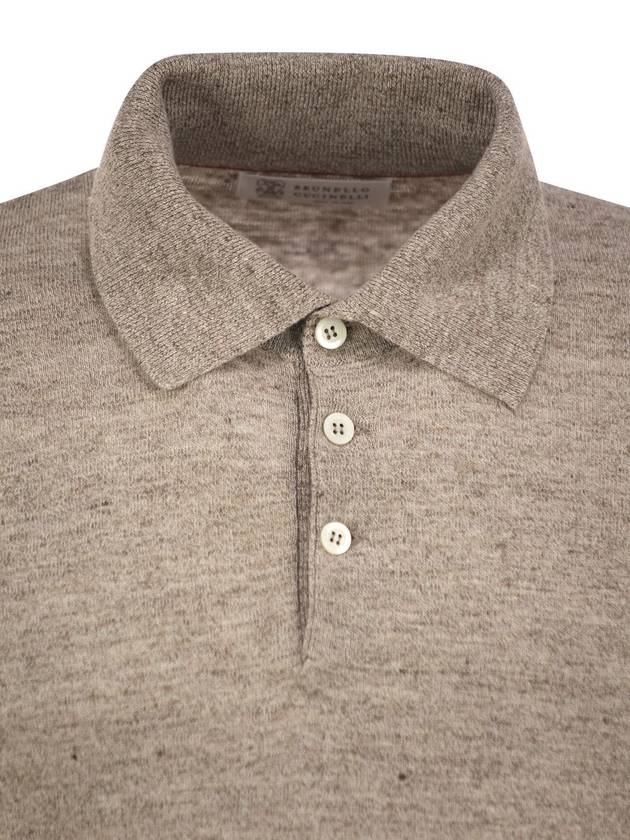 Linen and cotton knit polo shirt - BRUNELLO CUCINELLI - BALAAN 4