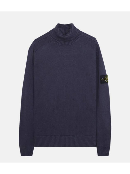 Waffen Patch Cotton Knit Turtleneck Blue - STONE ISLAND - BALAAN 1