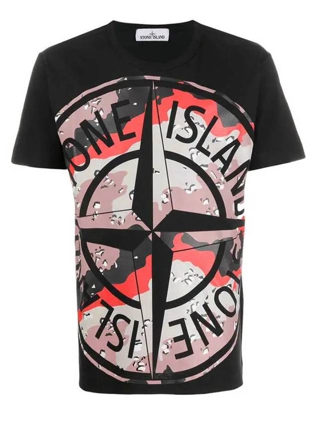 Men's Camo Big Logo Print Short Sleeve T-Shirt Black - STONE ISLAND - BALAAN 2