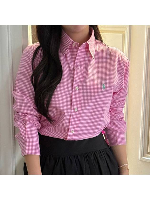 Men Women Pony Logo Gingham Check Long Sleeve Shirt Pink 710929342004 - POLO RALPH LAUREN - BALAAN 1