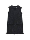 Cotton Tweed Sleeveless Midi Dress Black - MSGM - BALAAN 2