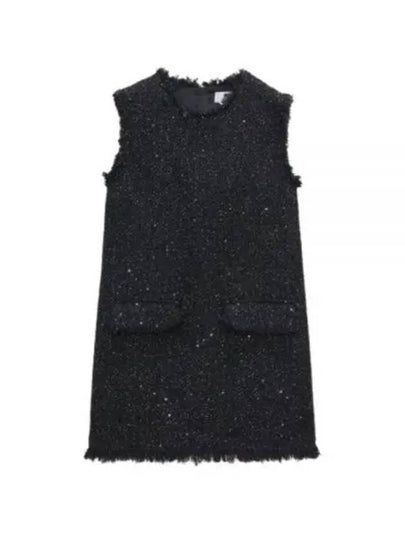 Cotton Tweed Sleeveless Midi Dress Black - MSGM - BALAAN 2