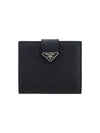 Triangle Logo Saffiano Leather Half Wallet Black - PRADA - BALAAN 2