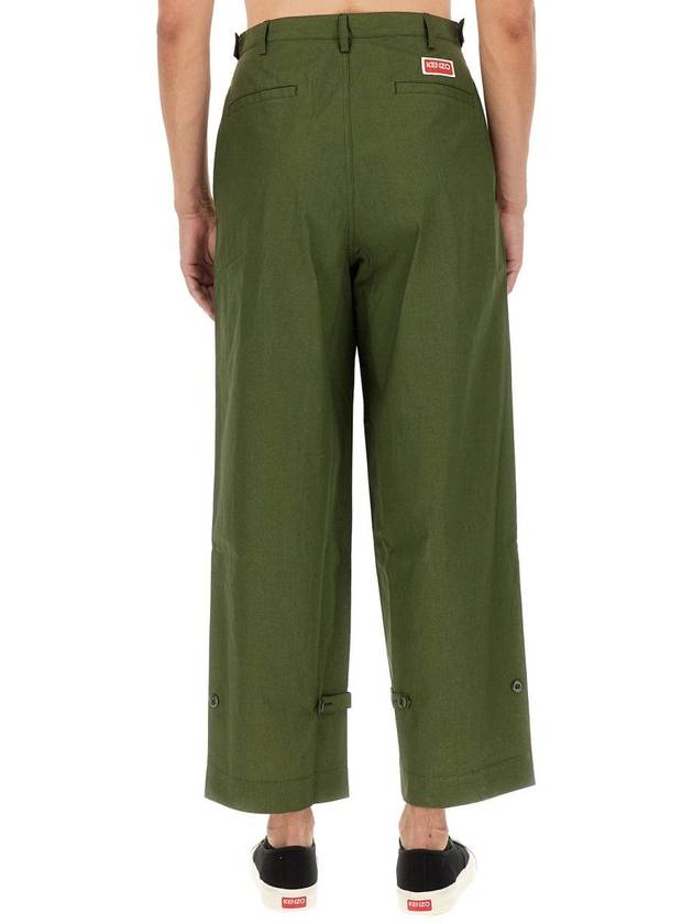 Logo Patch Mid-Rise Wide Pants Dark Khaki - KENZO - BALAAN 4