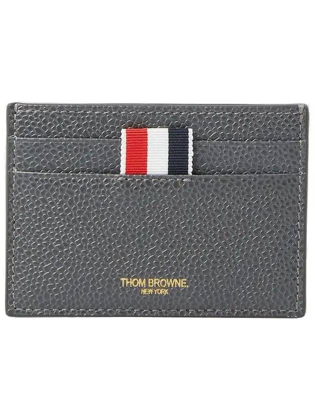 Stripe Note Compartment Pebble Grain Leather Card Wallet Grey - THOM BROWNE - BALAAN 2