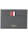 Stripe Note Compartment Pebble Grain Leather Card Wallet Grey - THOM BROWNE - BALAAN 3