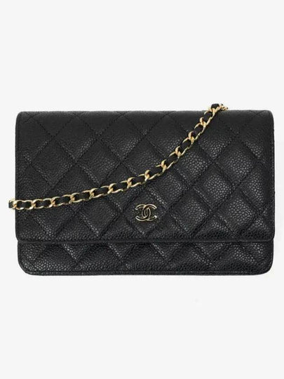 Classic Wallet On Chain Crossbody Bag Grained Calfskin Gold Black - CHANEL - BALAAN 2