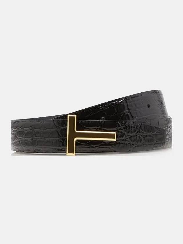 Men's Crocodile Gold T Buckle Belt 3CM TB224T A19 BLK - TOM FORD - BALAAN 1