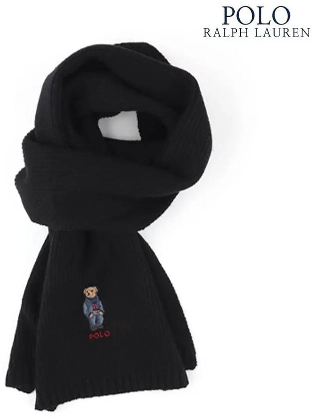 Embroidered Bear Wool Muffler Black - POLO RALPH LAUREN - BALAAN 2