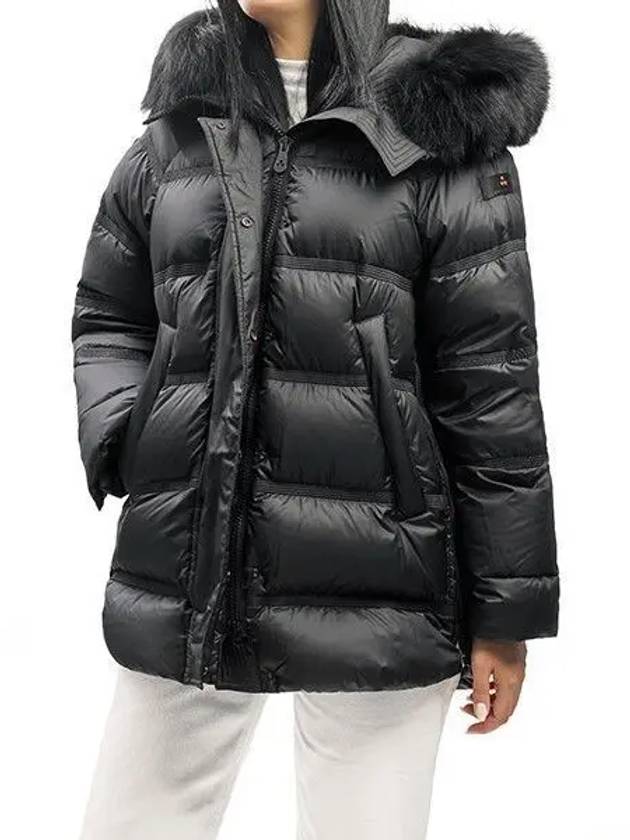 fur trim hood puffer padding black - PEUTEREY - BALAAN 2