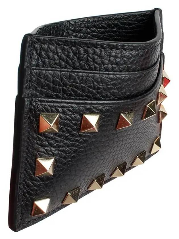 Rockstud Calfskin Card Wallet Black - VALENTINO - BALAAN 4