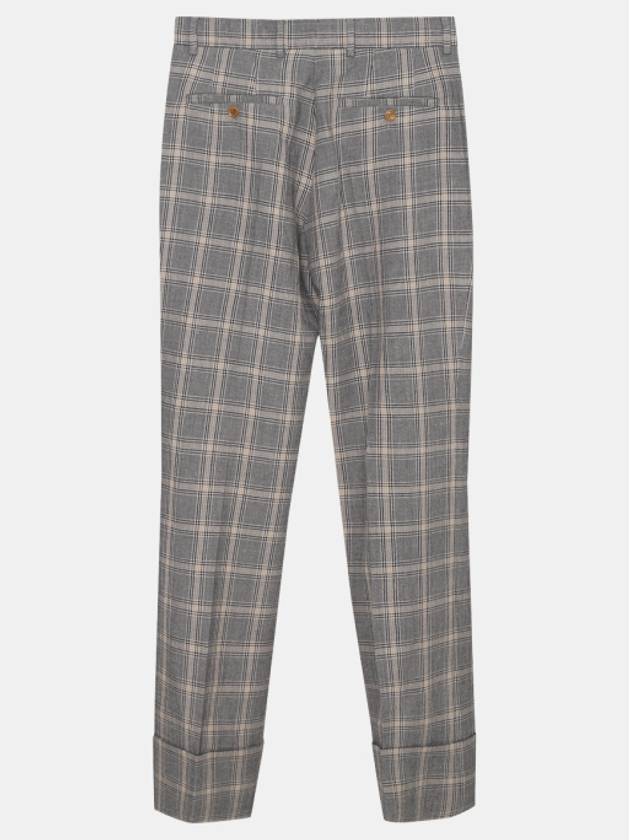 Prince Of Wales Wool Linen Wide Pants Grey - GUCCI - BALAAN 3