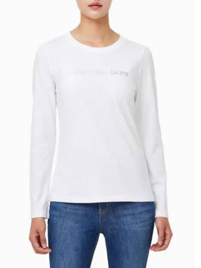 JEANS Women s Institutional Logo Straight Fit Long Sleeve T Shirt J225484 YAF - CALVIN KLEIN - BALAAN 2