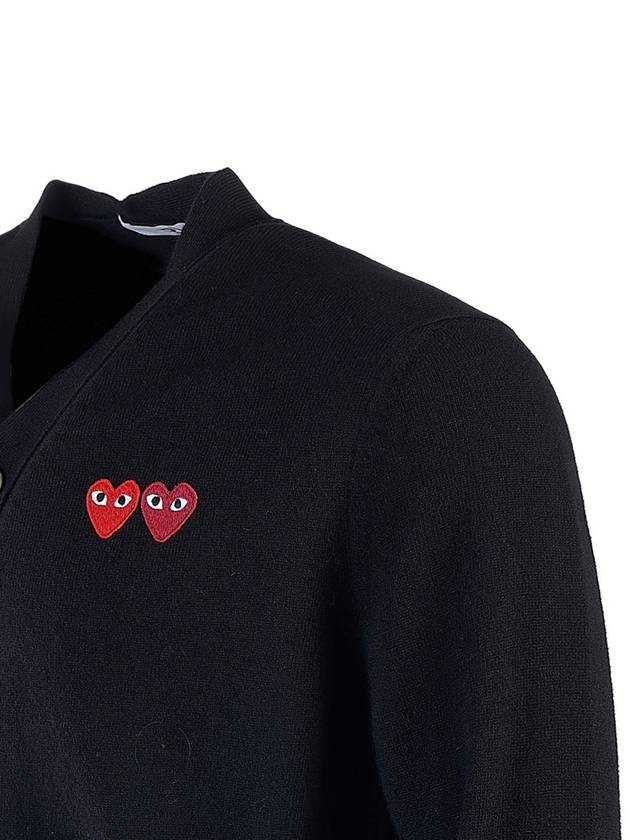 Men's Double Heart Waffen Wool Cardigan AZN058 BLACK - COMME DES GARCONS - BALAAN 5