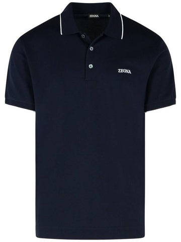 Zegna Polo Shirt In Blue Cotton - ERMENEGILDO ZEGNA - BALAAN 1