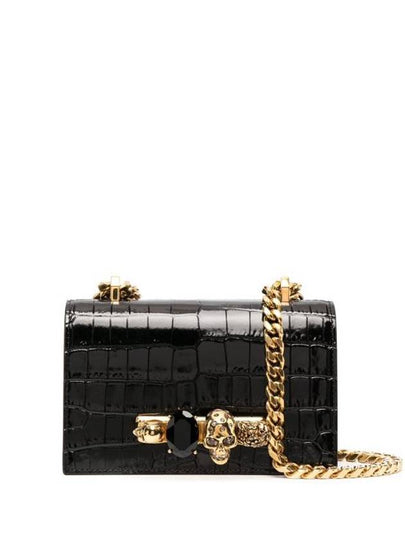 Antique Gold Jewel Crocodile Leather Cross Bag Black - ALEXANDER MCQUEEN - BALAAN 2