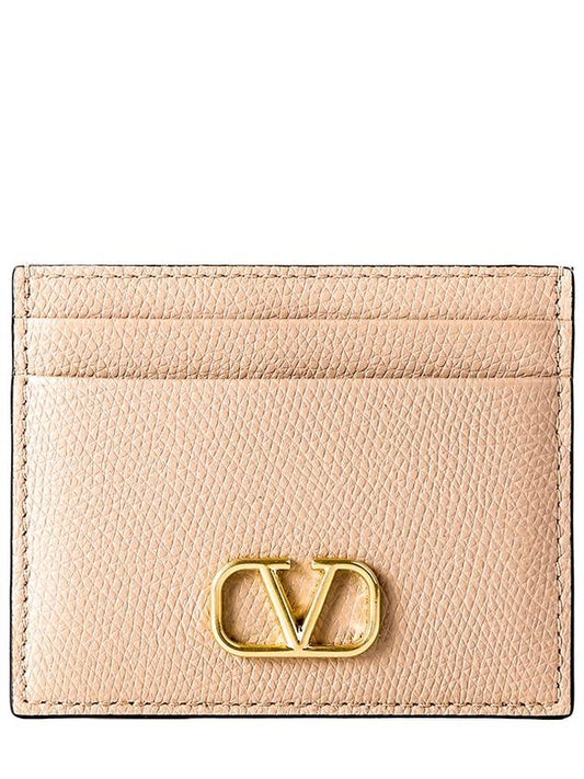 V Logo Signature Card Wallet Beige - VALENTINO - BALAAN 2