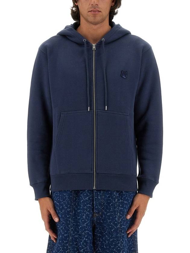 Bold Fox Head Patch Cotton Zip-Up Hoodie Ink Blue - MAISON KITSUNE - BALAAN 5