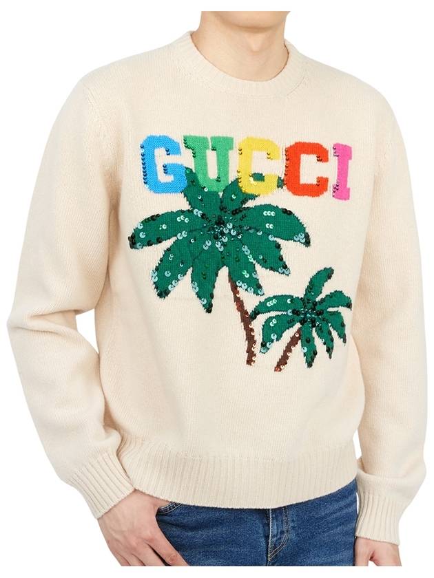 Logo Print Wool Knit Top Beige - GUCCI - BALAAN 6