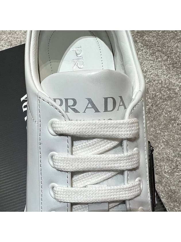 Brushed Leather Sneakers White Black - PRADA - BALAAN 8