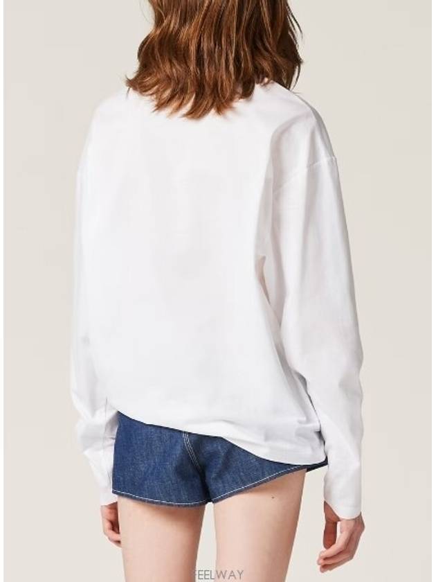 Logo Embroidered Cotton Long Sleeve T-shirt White - MIU MIU - BALAAN 6