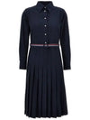 Striped cotton flannel midi pleated bottom belted dress - THOM BROWNE - BALAAN 1