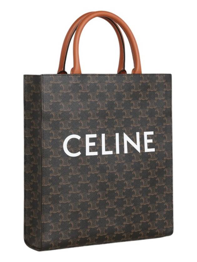 Small Vertical Triomphe Canvas and Calfskin Cabas Tote Bag Tan - CELINE - BALAAN 4