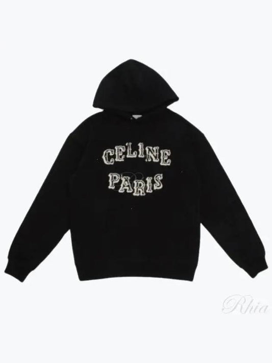 Embroided Logo Loose Cotton Hoodie Black - CELINE - BALAAN 2