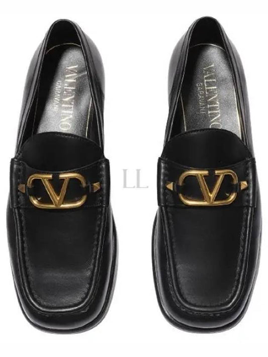 V Logo Leather Loafers Black - VALENTINO - BALAAN 2