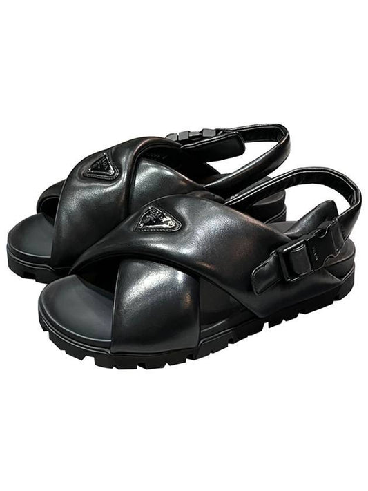 Padded Nappa Leather Crisscross Sandals Black - PRADA - BALAAN 1