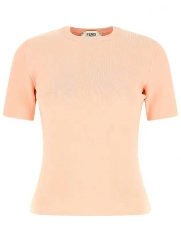 Knit Short Sleeve T-Shirt Pink - FENDI - BALAAN 1