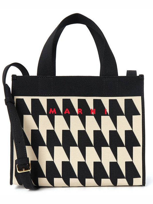 Houndstooth Jacquard Small Tote Bag White Black - MARNI - BALAAN 2