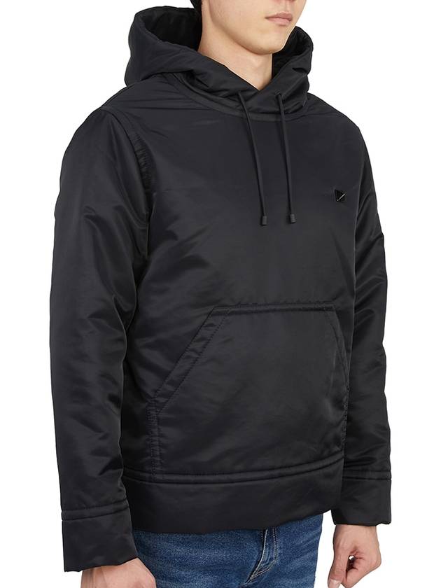 Men's Chest Studded Nylon Hoodie Black - VALENTINO - BALAAN 4