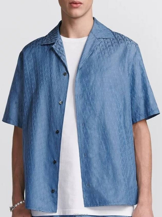 Oblique Cotton Jacquard Short Sleeve Shirt Blue - DIOR - BALAAN 2